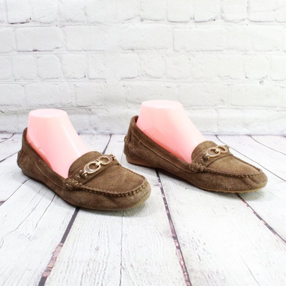Coach Fortunata Brown Suede Logo Moc Toe Loafers Driving Shoes Size 8.5 - Picture 3 of 9